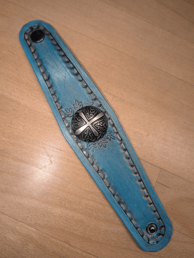 Bracelet Turquoise et concho argenté.